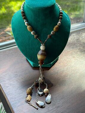 Chico's Mixed Material Brown Tassel Necklace Rare